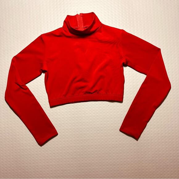 Chasse Cheer Adult Medium all red long sleeve crop top dance zipper back - Picture 3 of 9